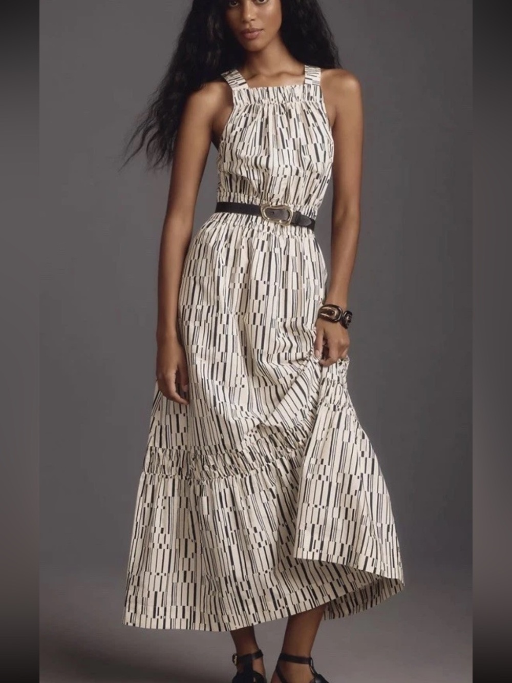 Anthropologie The Somerset Maxi Dress Poplin Halter Edition 2X Cream Stripe B19